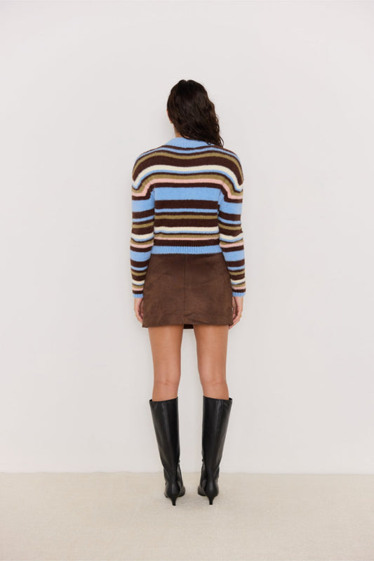 Pull Poet rayé multicolore, vue de dos, col montant et coupe droite