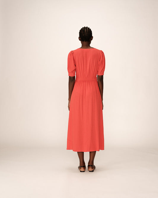 Bulcana Orange - Robe Longue dos smockée