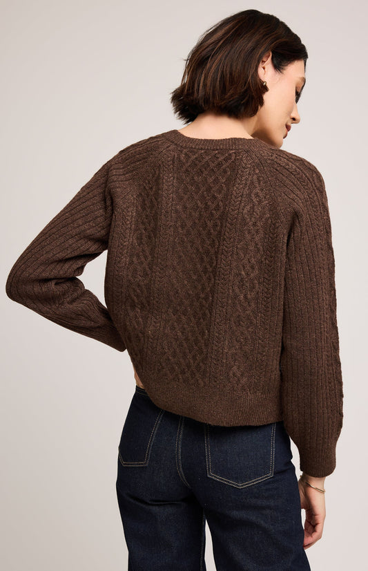 Pull femme couleur chocolat en maille texturée vue arrière