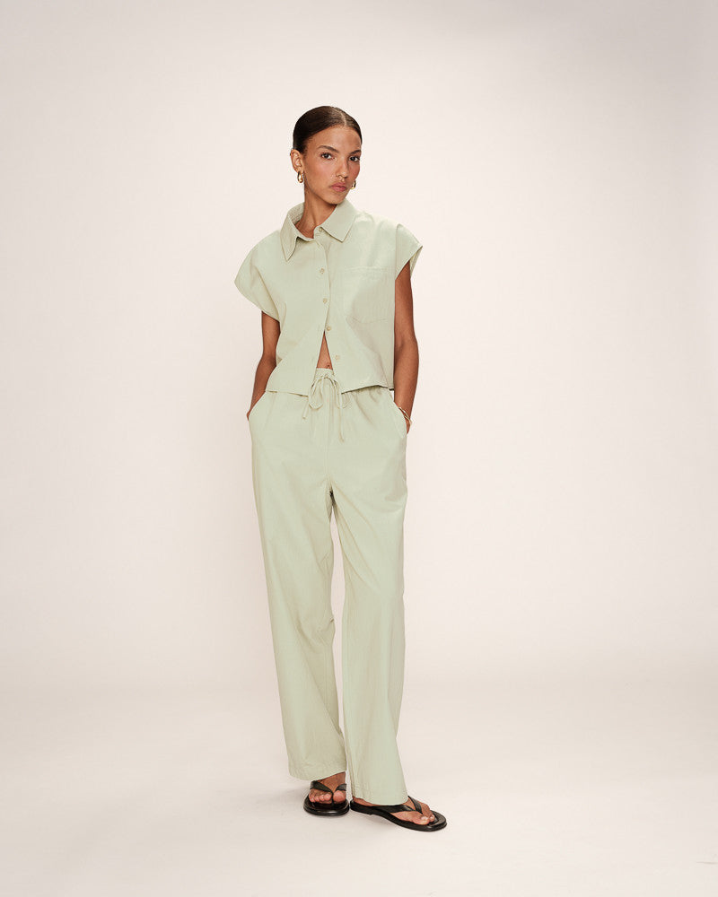 Pantalon droit coton taille élastique