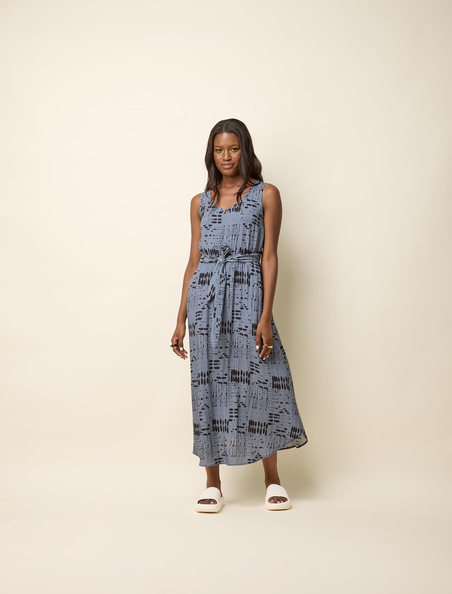 Bella Encre Bleue Robe Longue Dos Cache-Cœur à Nouer