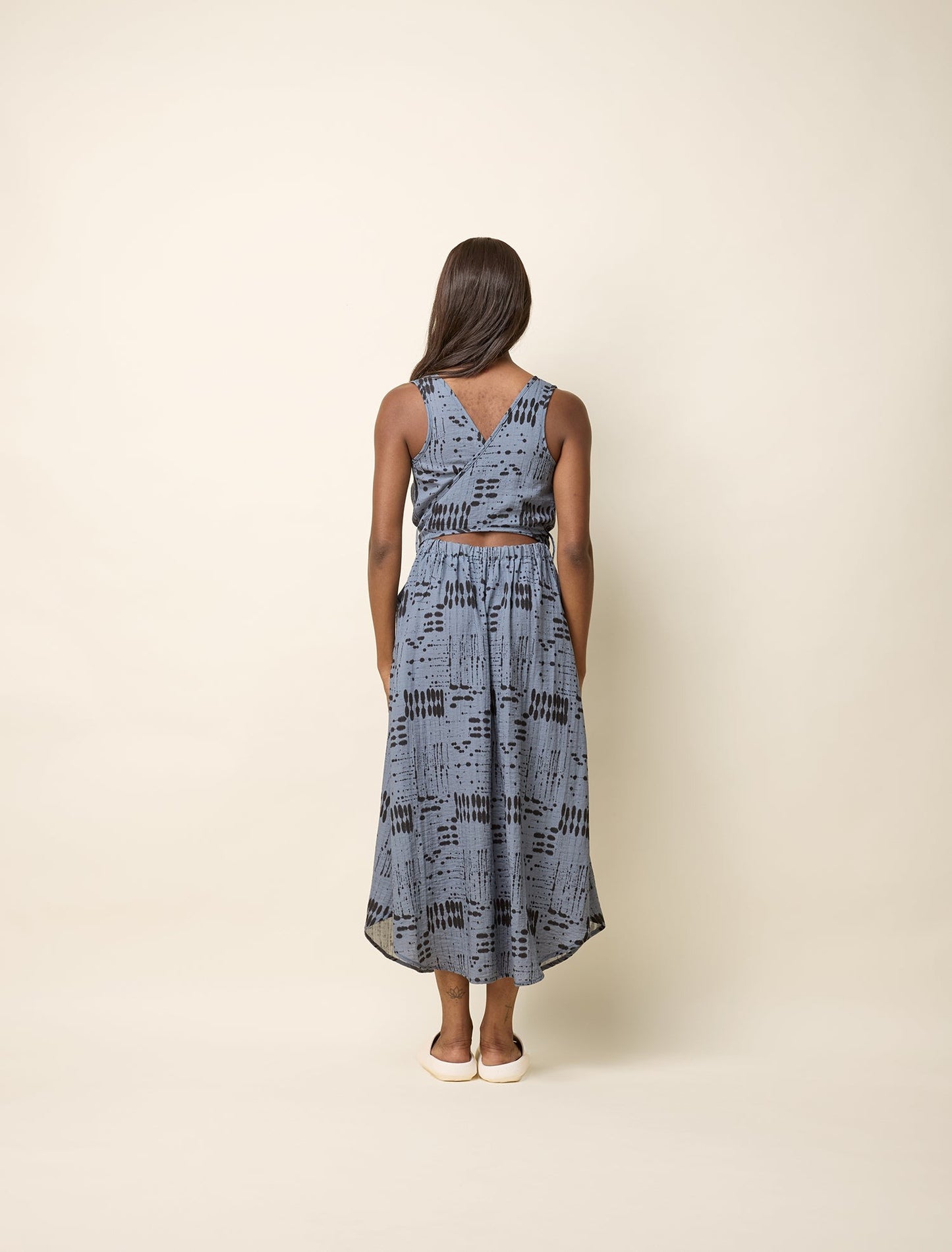 Bella Encre Bleue Robe Longue Dos Cache-Cœur à Nouer