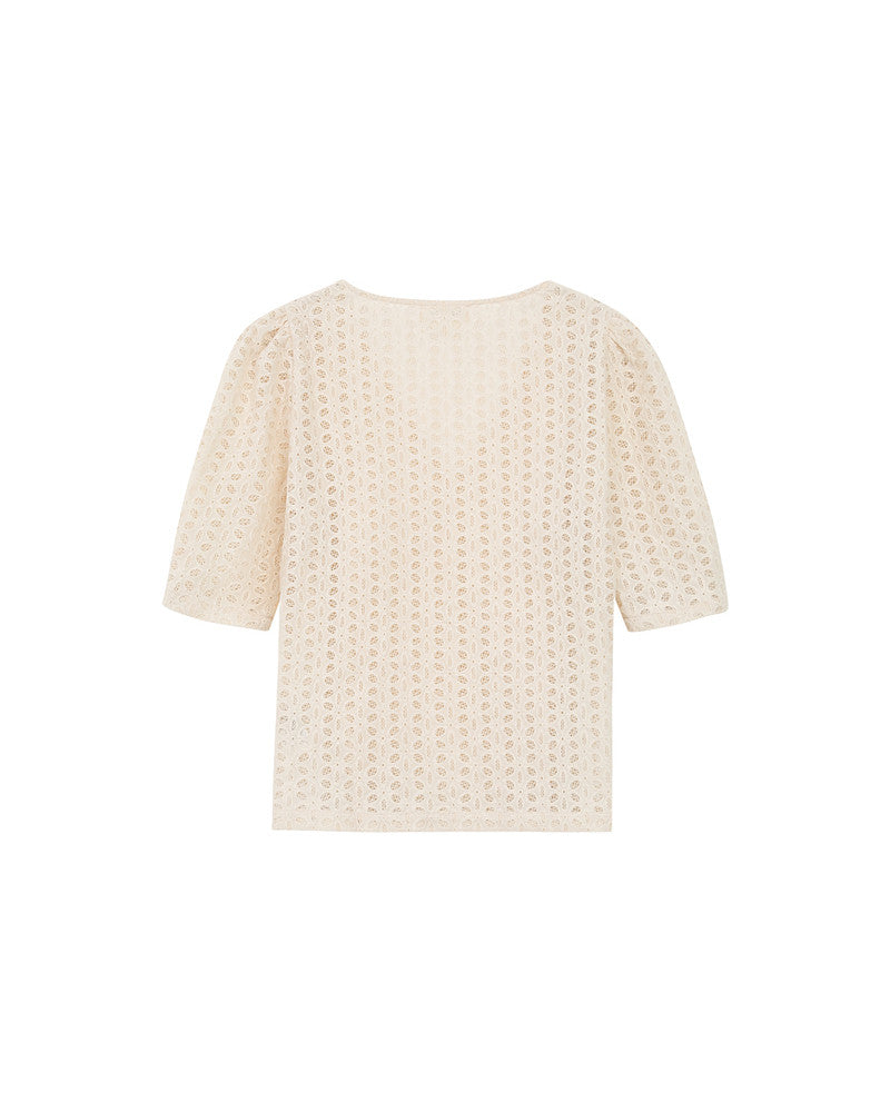 Romeo Blouse Beige à manches courtes en broderie anglaise