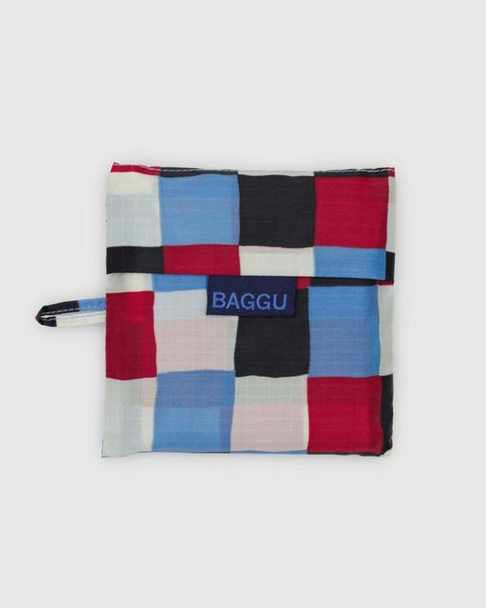 Sac réutilisable Baggu plié, motif damier multicolore peint