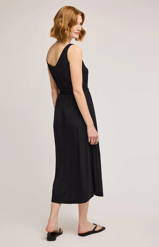 Solange Noir Robe Midi Bretelles Nouées