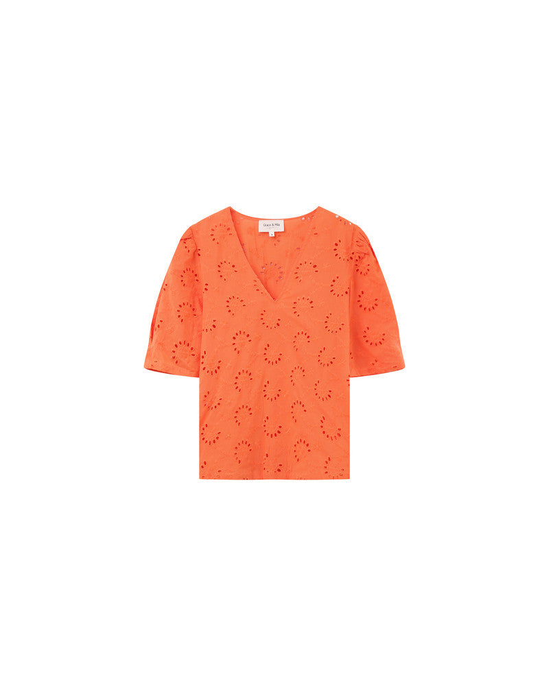 Jonas Orange - T-shirten broderie anglaise