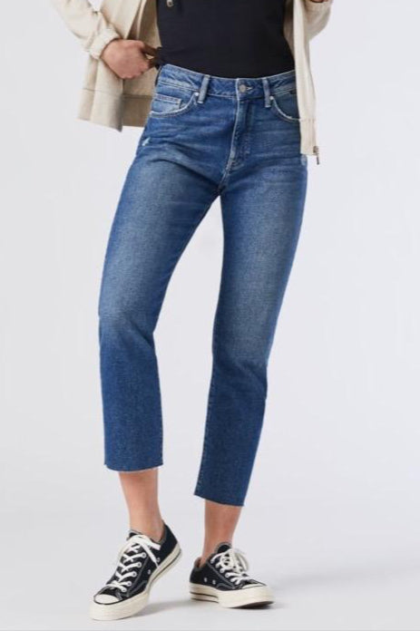 Jeans bleu vintage étroit à bord franc en coton