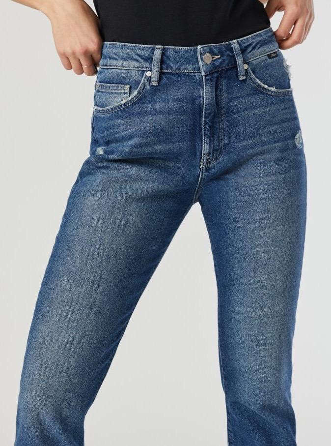 Jeans bleu vintage étroit à bord franc en coton