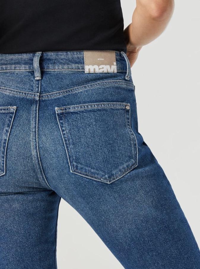 Jeans bleu vintage étroit à bord franc en coton