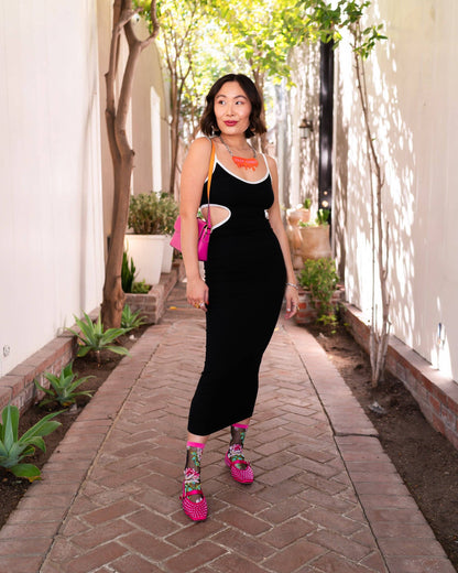 Fleurs roses - Chaussettes transparentes