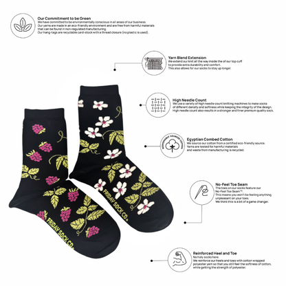 Chaussettes fleurs de framboisier - Chaussettes dépareillées coton doux et confortables