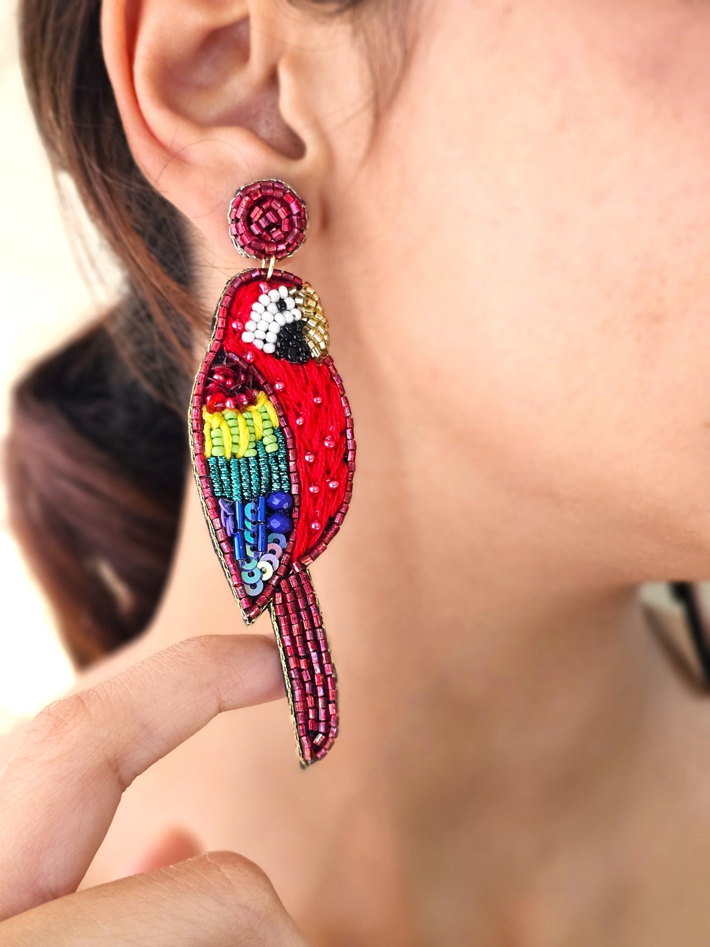 Macaw Rouge Boucles d'oreilles