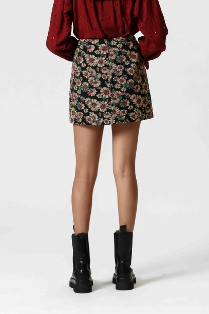 Jupe jacquard noir fleurie