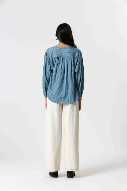 Paula Aqua - Blouse brodée en coton lin