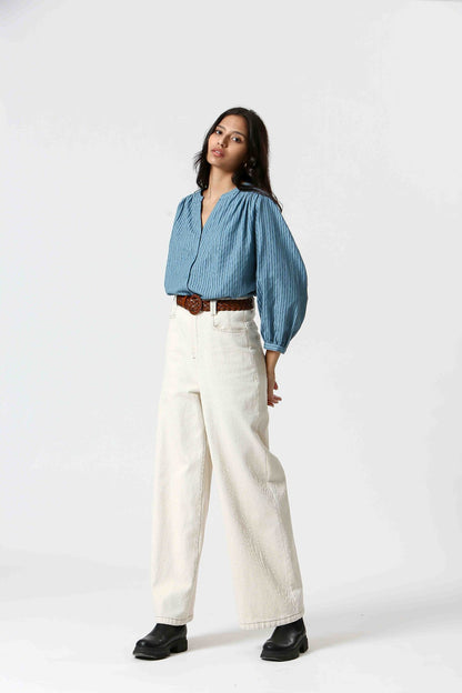 Paula Aqua - Blouse brodée en coton lin