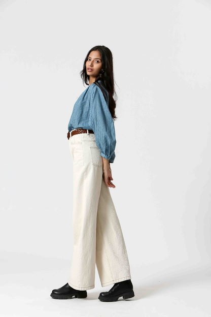 Paula Aqua - Blouse brodée en coton lin