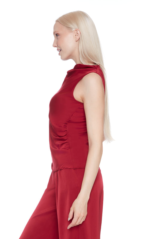 Veronica Rouge Camisole - Haut satiné col tortue sans manches