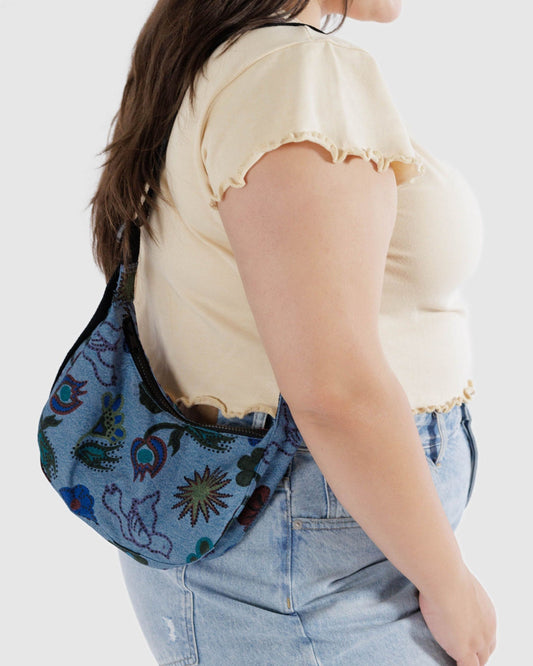 Crescent Mini Digital Denim Birds Sac