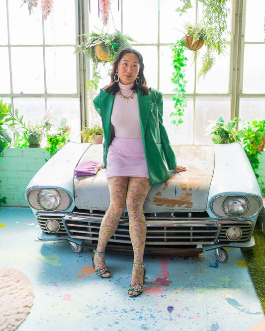 Bas autofixants transparents à motif floral en forme de cœur