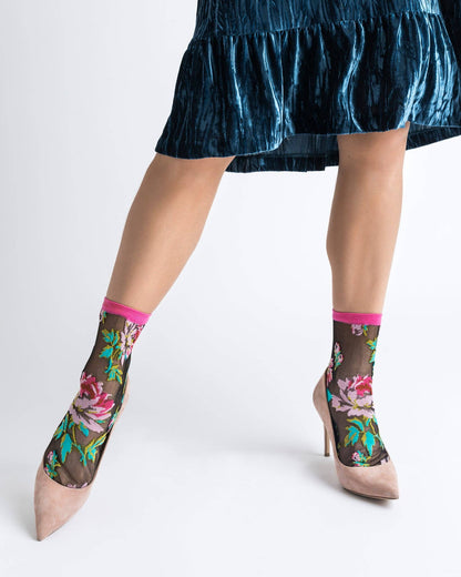 Fleurs roses - Chaussettes transparentes