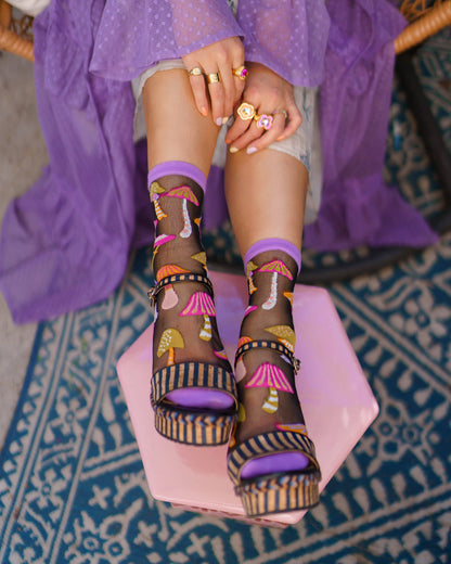 Magic Mushrooms - Chaussettes transparentes résistantes ultra tendances