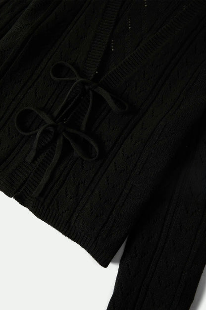 Tilda Pointelle Noir - Cardigan bohème à nouer