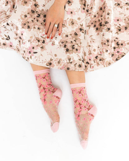 Cherry Blossom - Chaussettes transparentes résistantes ultra tendances