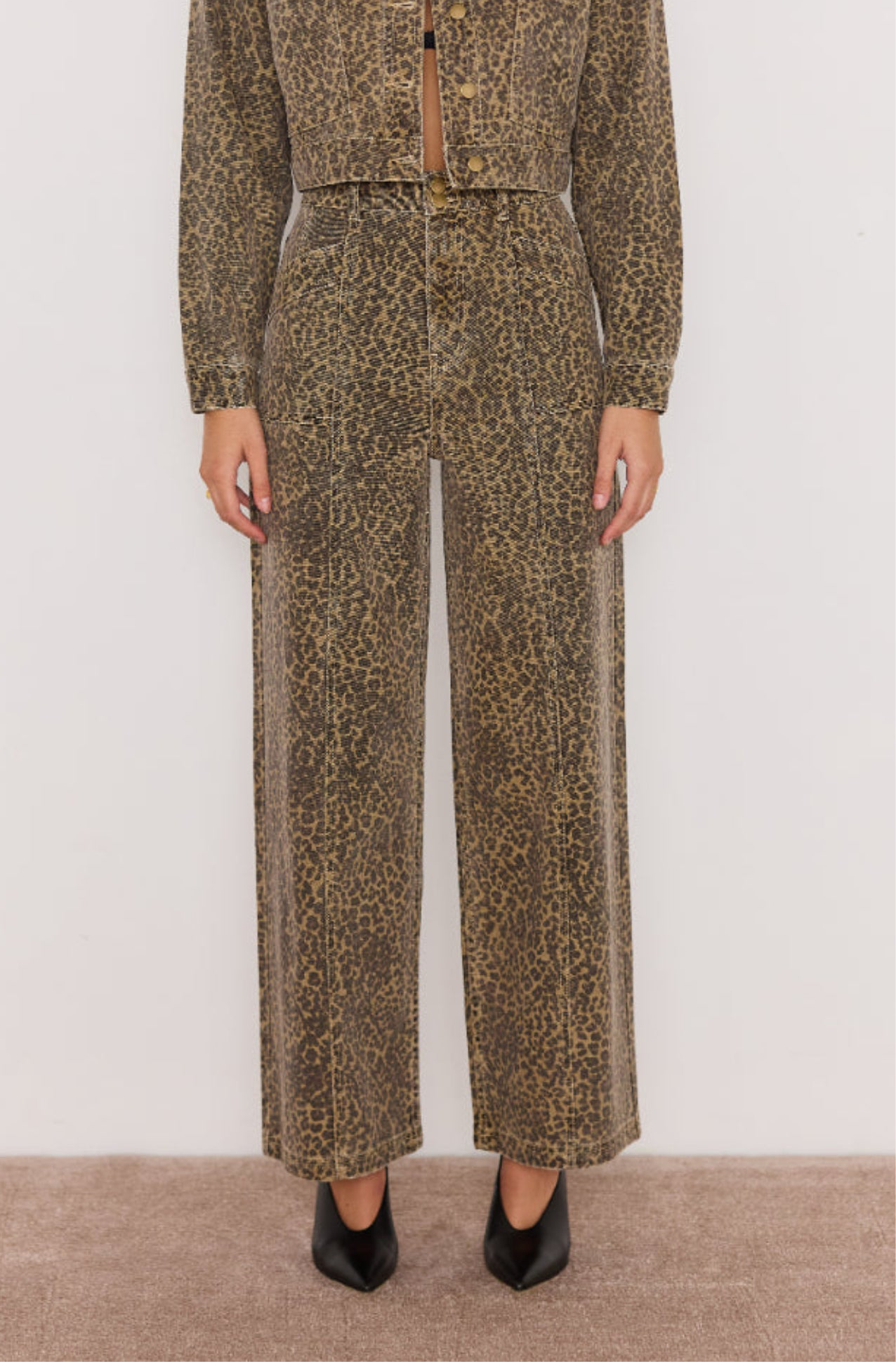 Anouk Leopard - Jeans taille haute coupe large en coton