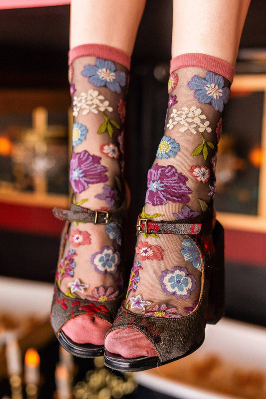 Fleurs violettes - Chaussettes transparentes