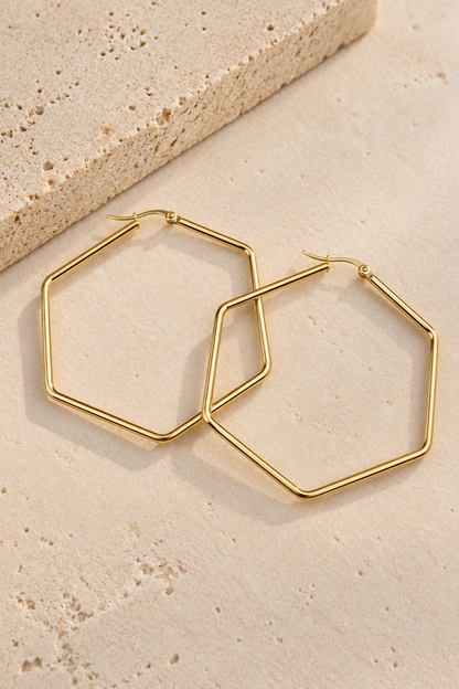 Grand Géométrique doré - Boucles d’oreilles en acier inoxydable