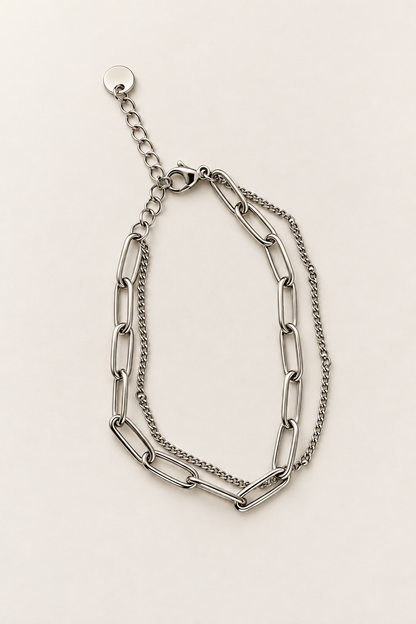 Naiva argent - Bracelet double chaîne en acier inoxydable