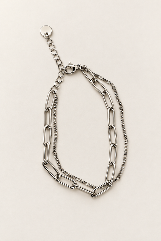 Naiva argent - Bracelet double chaîne en acier inoxydable