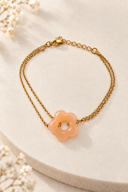 Bloomy or - Bracelet estival à fleur corail en acier inoxydable plaqué or