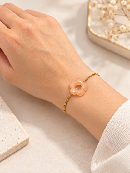 Bloomy or - Bracelet estival à fleur corail en acier inoxydable plaqué or