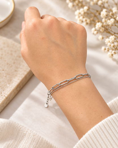 Naiva argent - Bracelet double chaîne en acier inoxydable