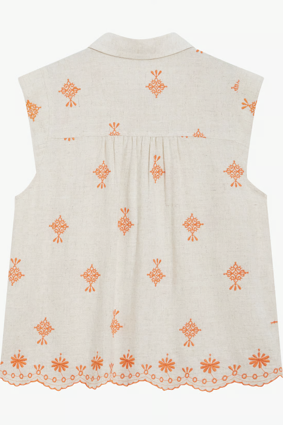 Harmony Orange - Chemise fluide en lin à manches courtes