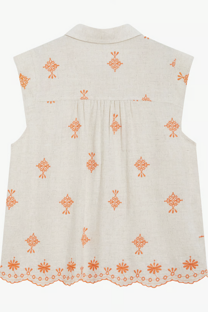 Harmony Orange - Chemise fluide en lin à manches courtes