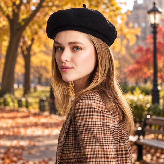 Gizelle noir - Béret en laine 100 % au style parisien intemporel