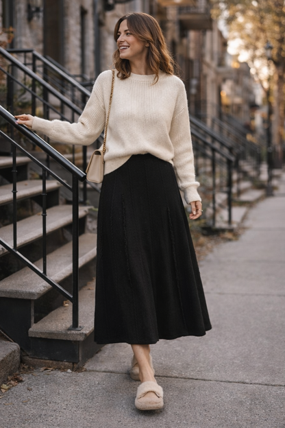 Juliana noir - Jupe longue en tricot