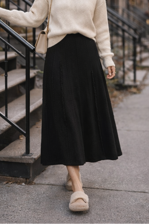 Juliana noir - Jupe longue en tricot