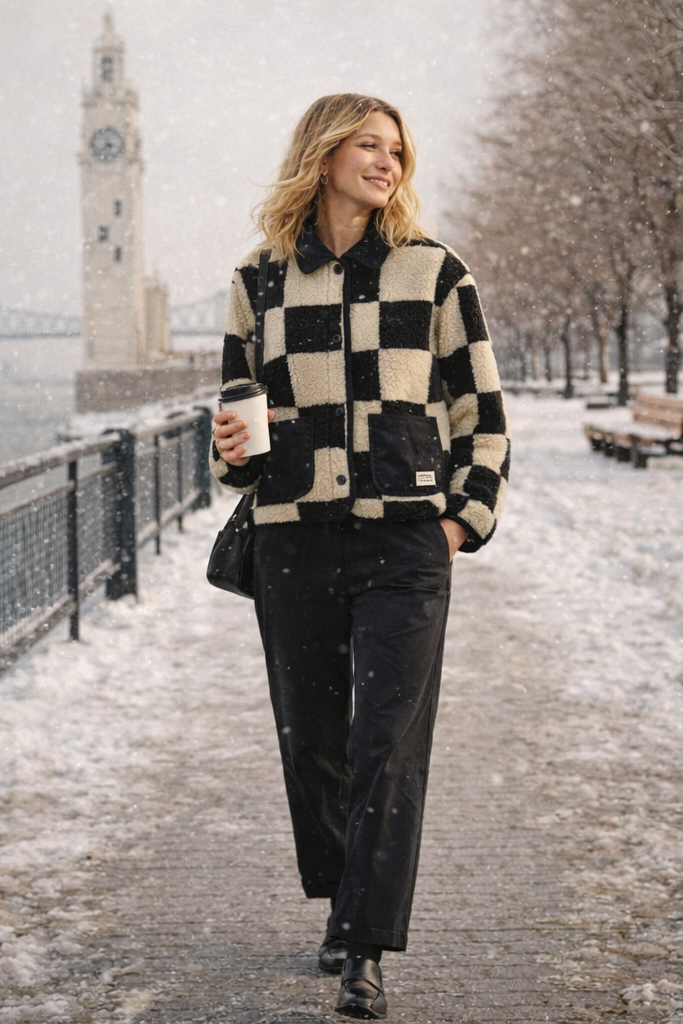 Charlotte Damier – Veste en sherpa