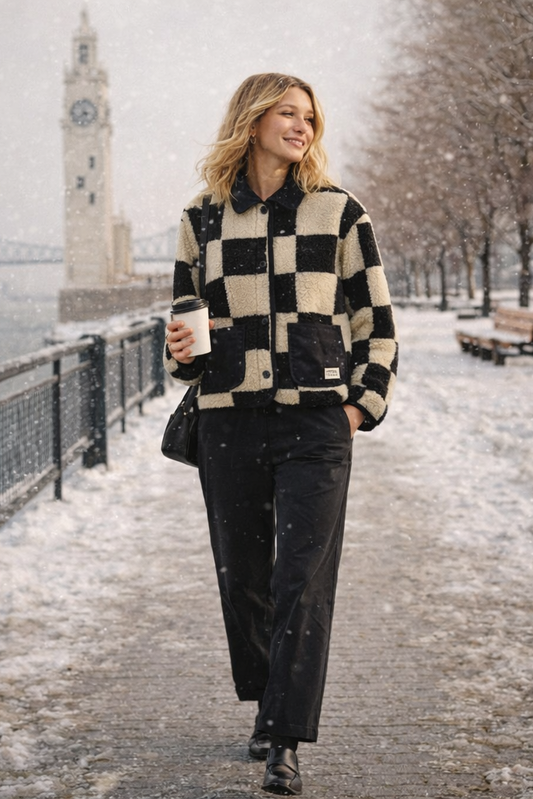 Charlotte Damier – Veste en sherpa