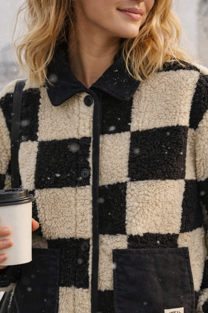 Charlotte Damier – Veste en sherpa