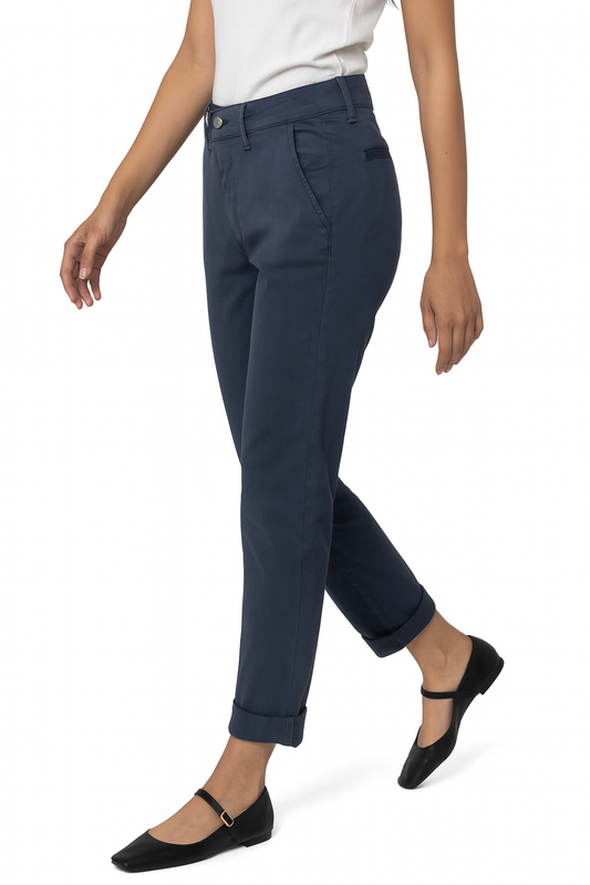 Kathleen Bleu - Pantalon chino ajustée taille mi-haute