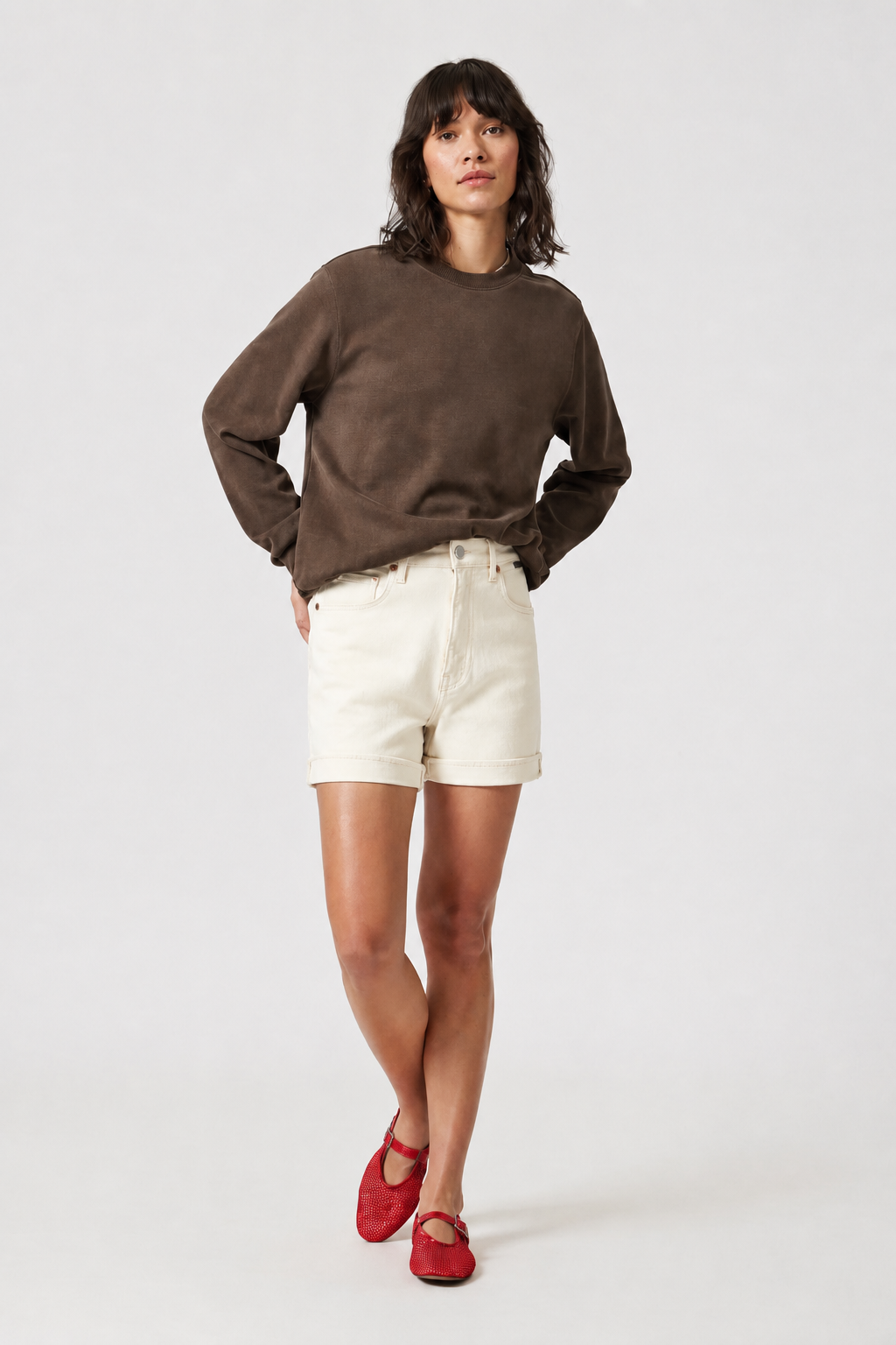Aldo Ecru - Short taille haute en coton