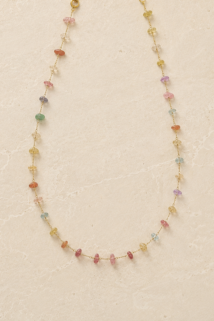 Clochette Or - Collier avec pierres colorées