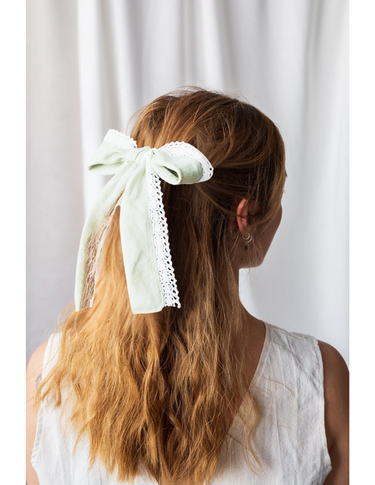 Boucle pour cheveux en lin à bordure en dentelle
