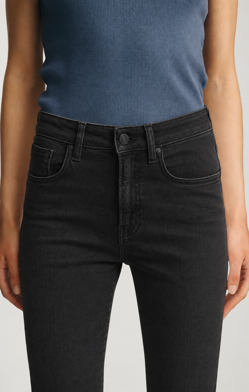 Jeans noir coton - taille haute en coton extensible