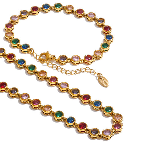 Stémia Or et Pierre Coloré - Ensemble de collier et bracelet
