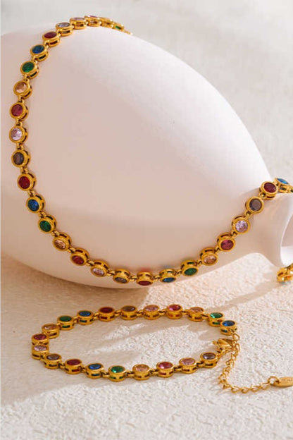 Stémia Or et Pierre Coloré - Ensemble de collier et bracelet